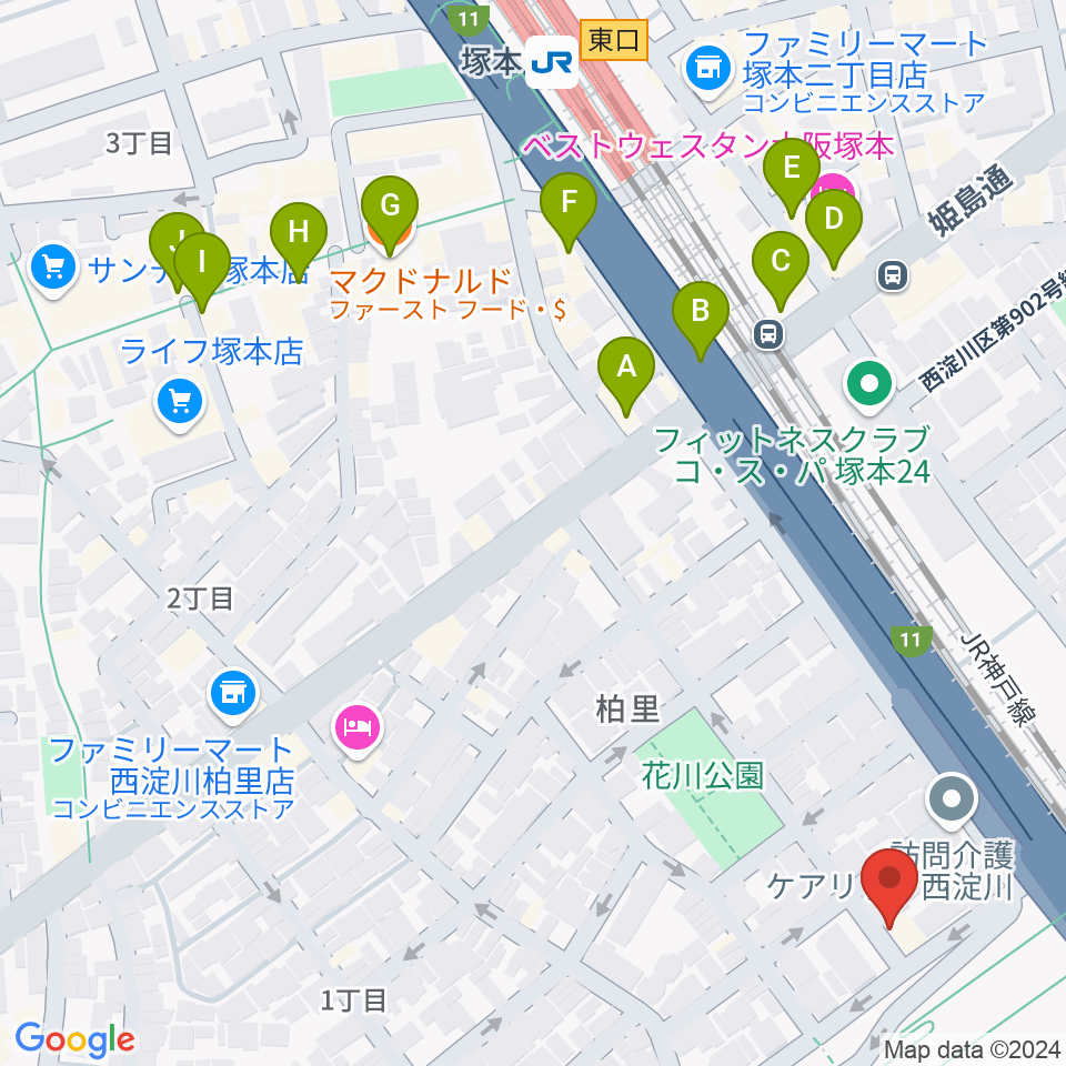 スタジオライラックレインボーズ周辺のカフェ一覧地図