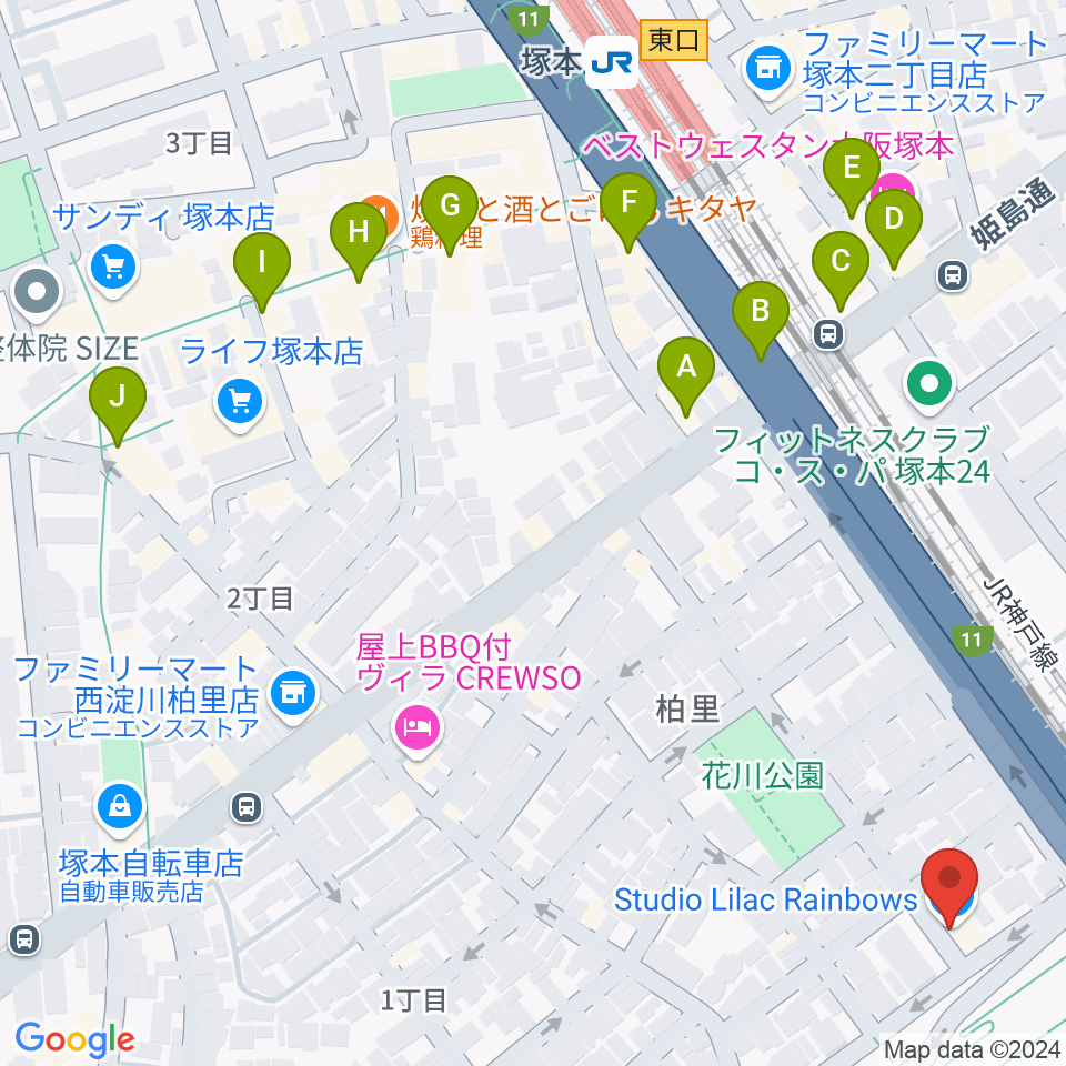 スタジオライラックレインボーズ周辺のカフェ一覧地図