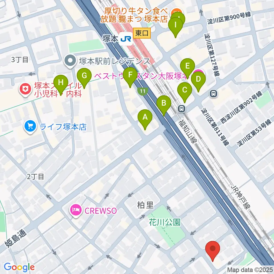 スタジオライラックレインボーズ周辺のカフェ一覧地図