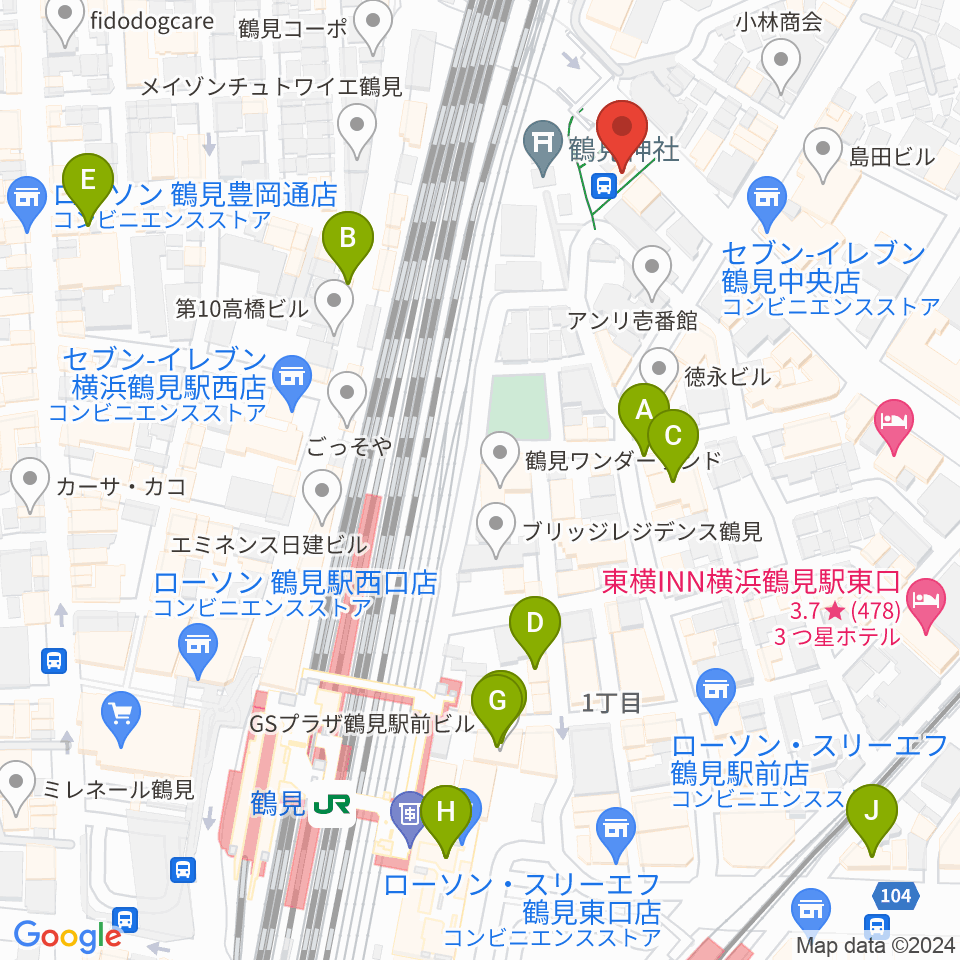 鶴見ラバーソウル周辺のカフェ一覧地図