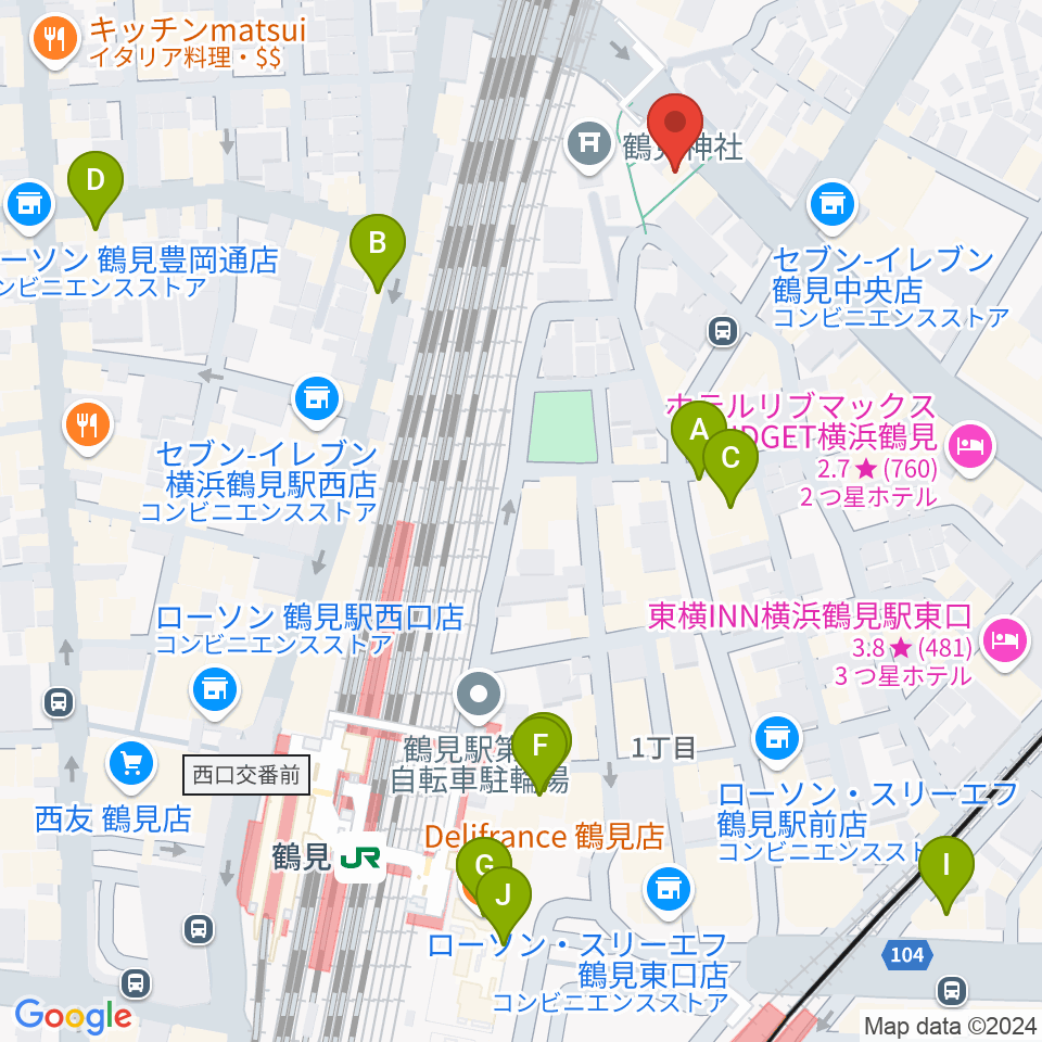 鶴見ラバーソウル周辺のカフェ一覧地図