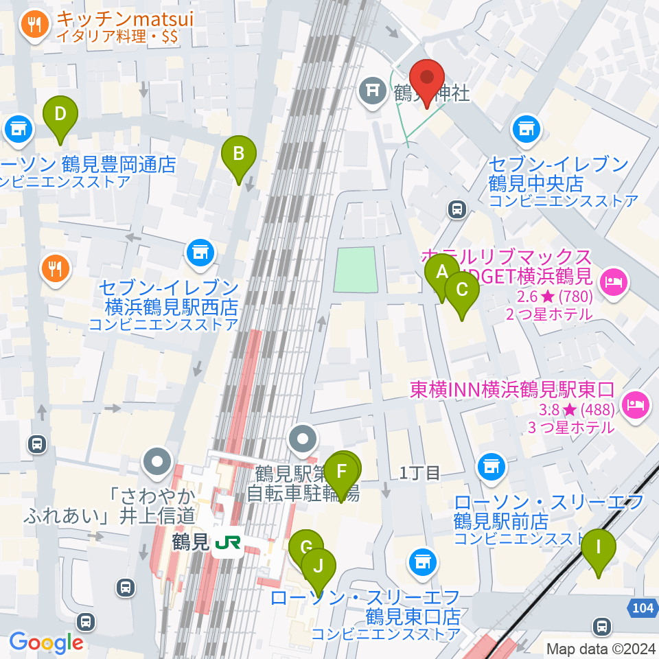 鶴見ラバーソウル周辺のカフェ一覧地図