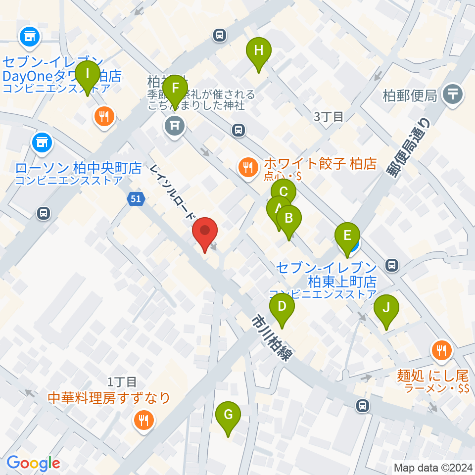 USボーカル教室 柏校周辺のカフェ一覧地図