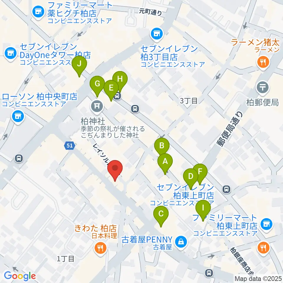 USボーカル教室 柏校周辺のカフェ一覧地図