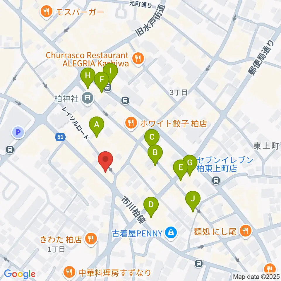USボーカル教室 柏校周辺のカフェ一覧地図