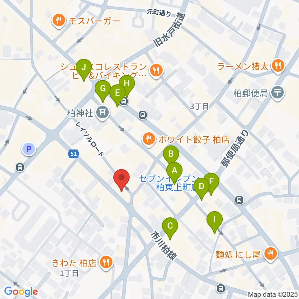 USボーカル教室 柏校周辺のカフェ一覧地図