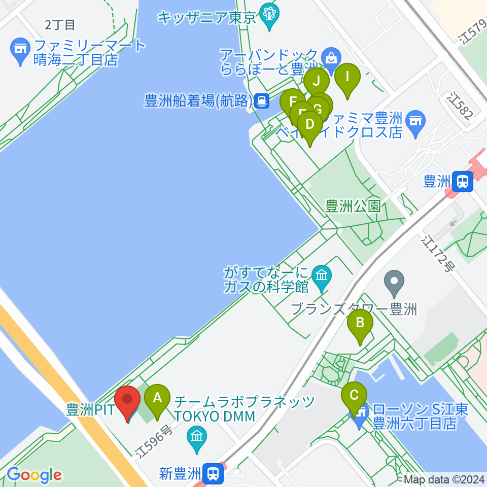 豊洲PIT周辺のカフェ一覧地図