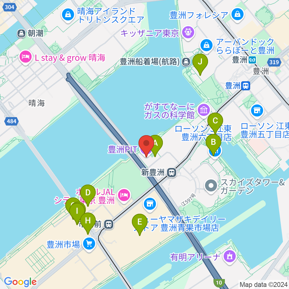 豊洲PIT周辺のカフェ一覧地図