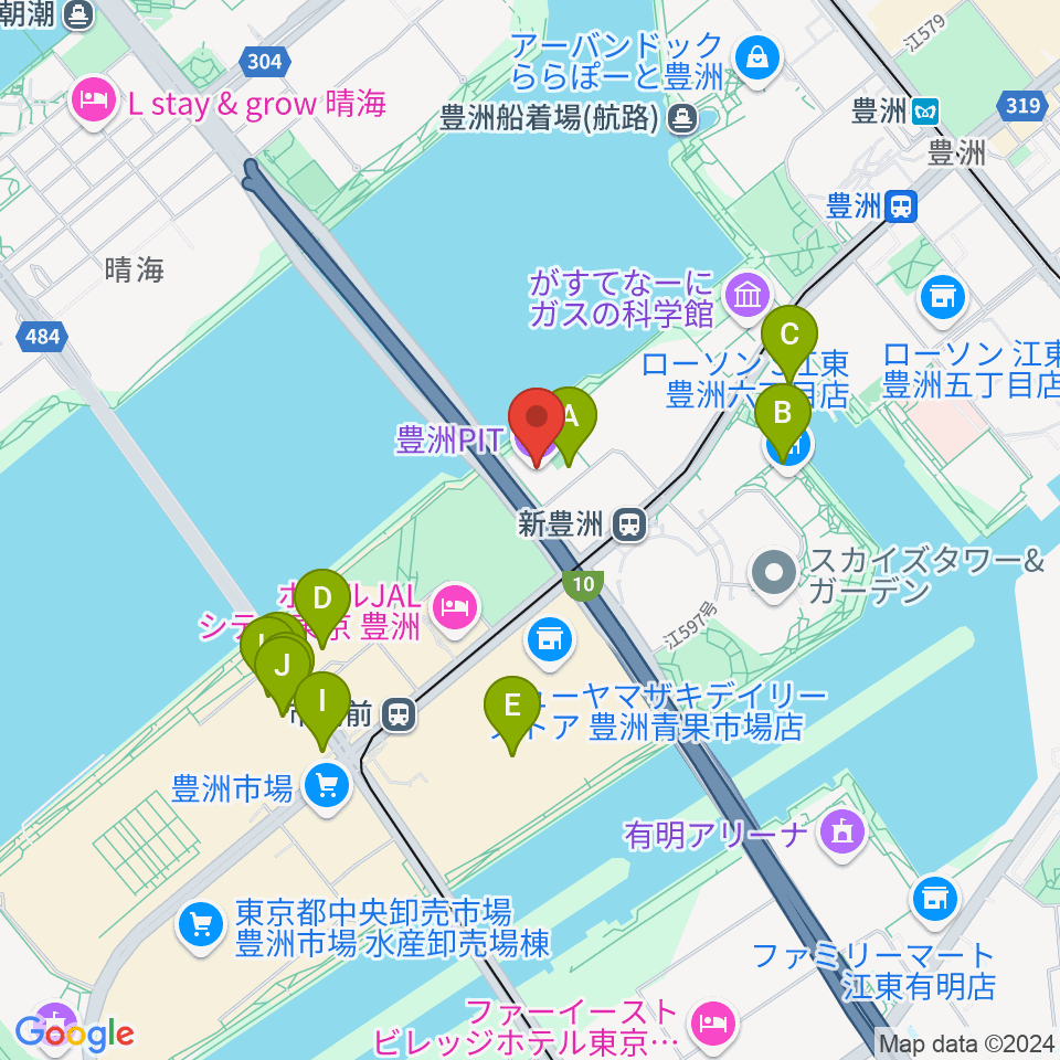 豊洲PIT周辺のカフェ一覧地図