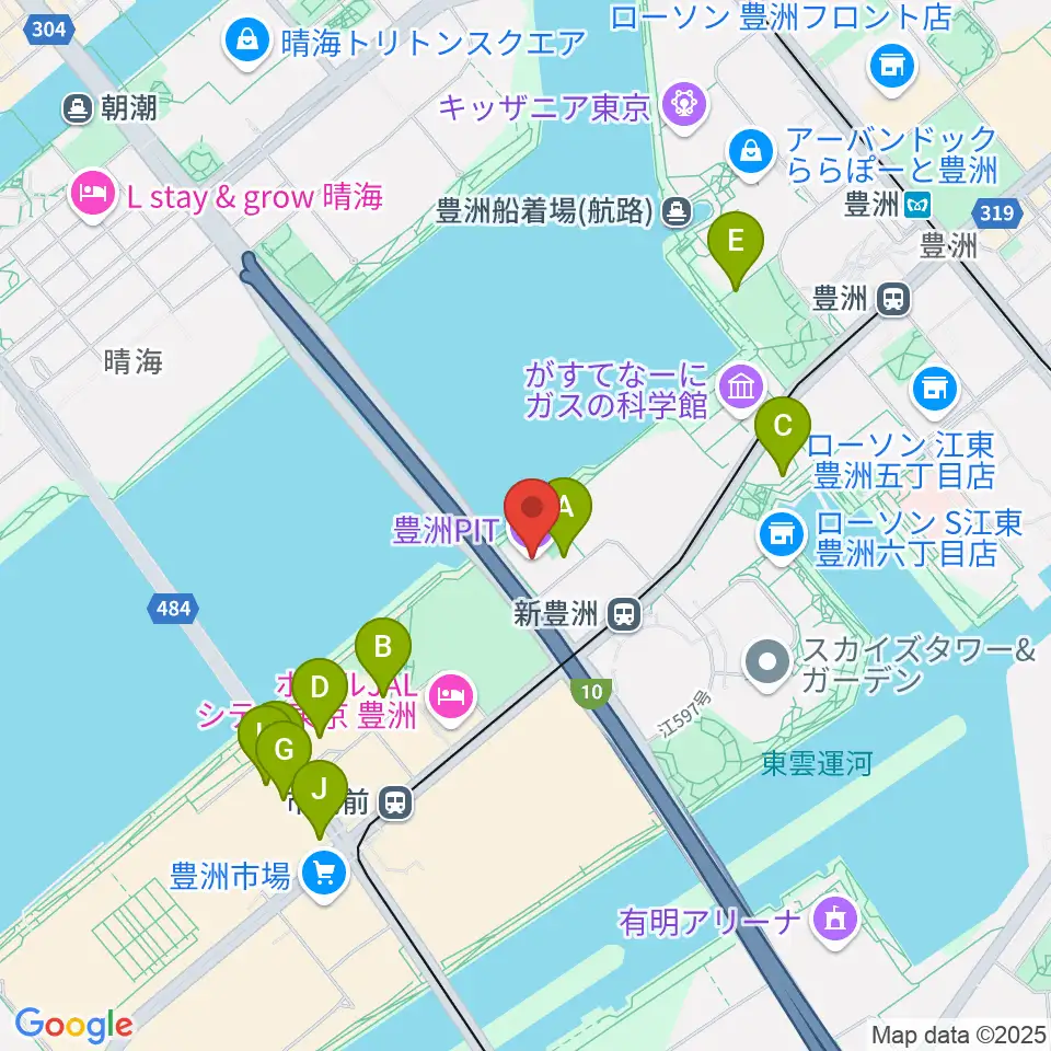 豊洲PIT周辺のカフェ一覧地図