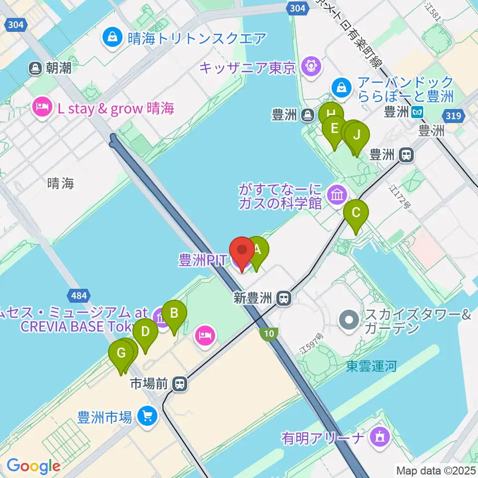 豊洲PIT周辺のカフェ一覧地図