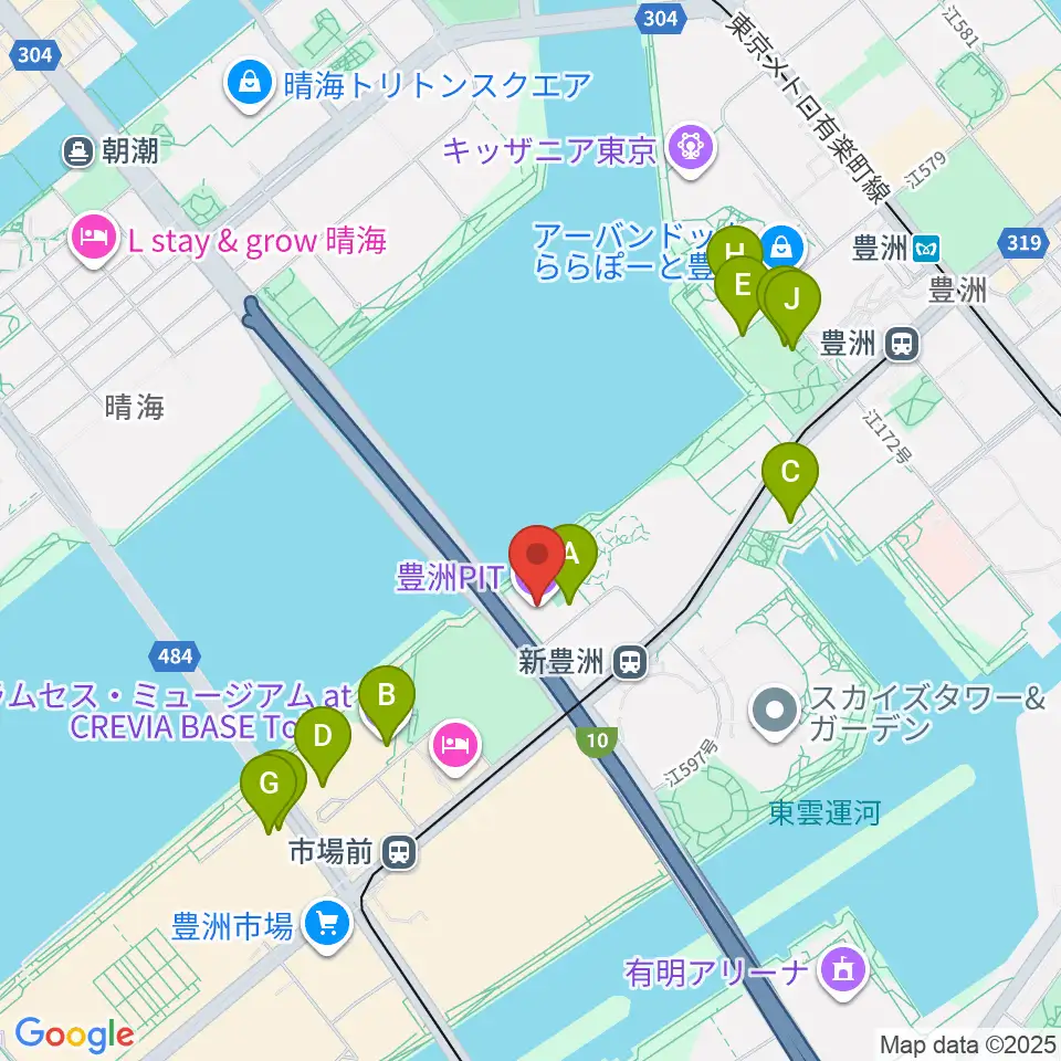 豊洲PIT周辺のカフェ一覧地図