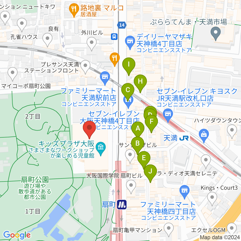カンテレ扇町スクエア周辺のカフェ一覧地図