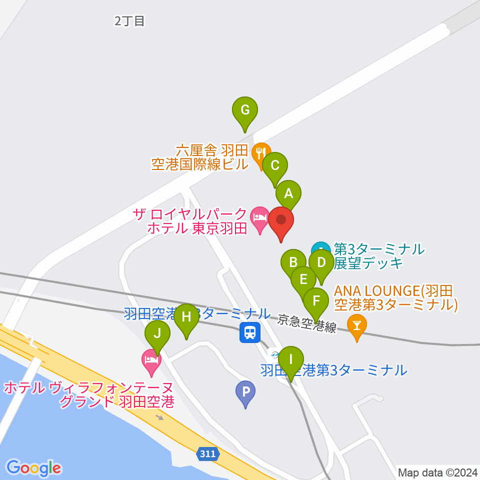 羽田空港ティアットスカイホール周辺のカフェ一覧地図