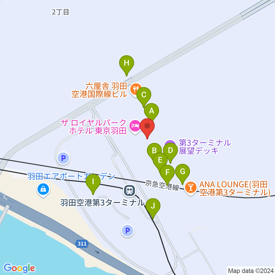 羽田空港ティアットスカイホール周辺のカフェ一覧地図