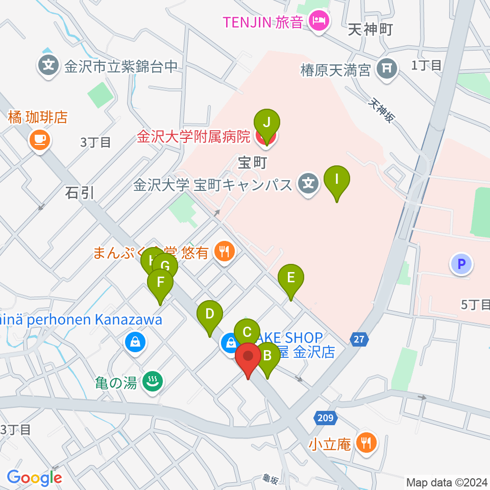 金沢etc.link周辺のカフェ一覧地図