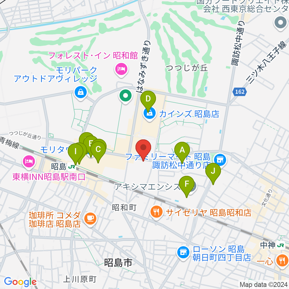 FOSTERホール 昭島市民会館周辺のカフェ一覧地図