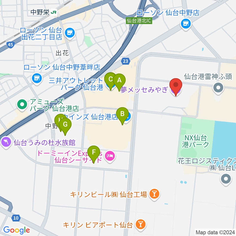 夢メッセみやぎ周辺のカフェ一覧地図