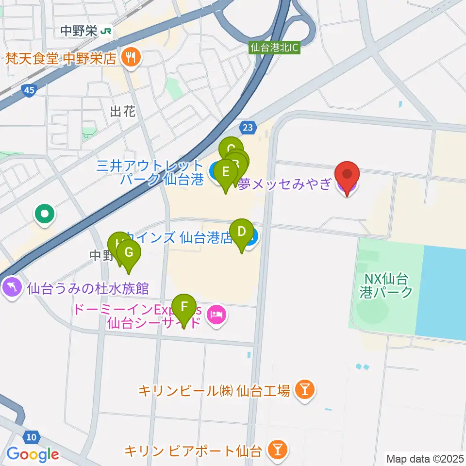 夢メッセみやぎ周辺のカフェ一覧地図