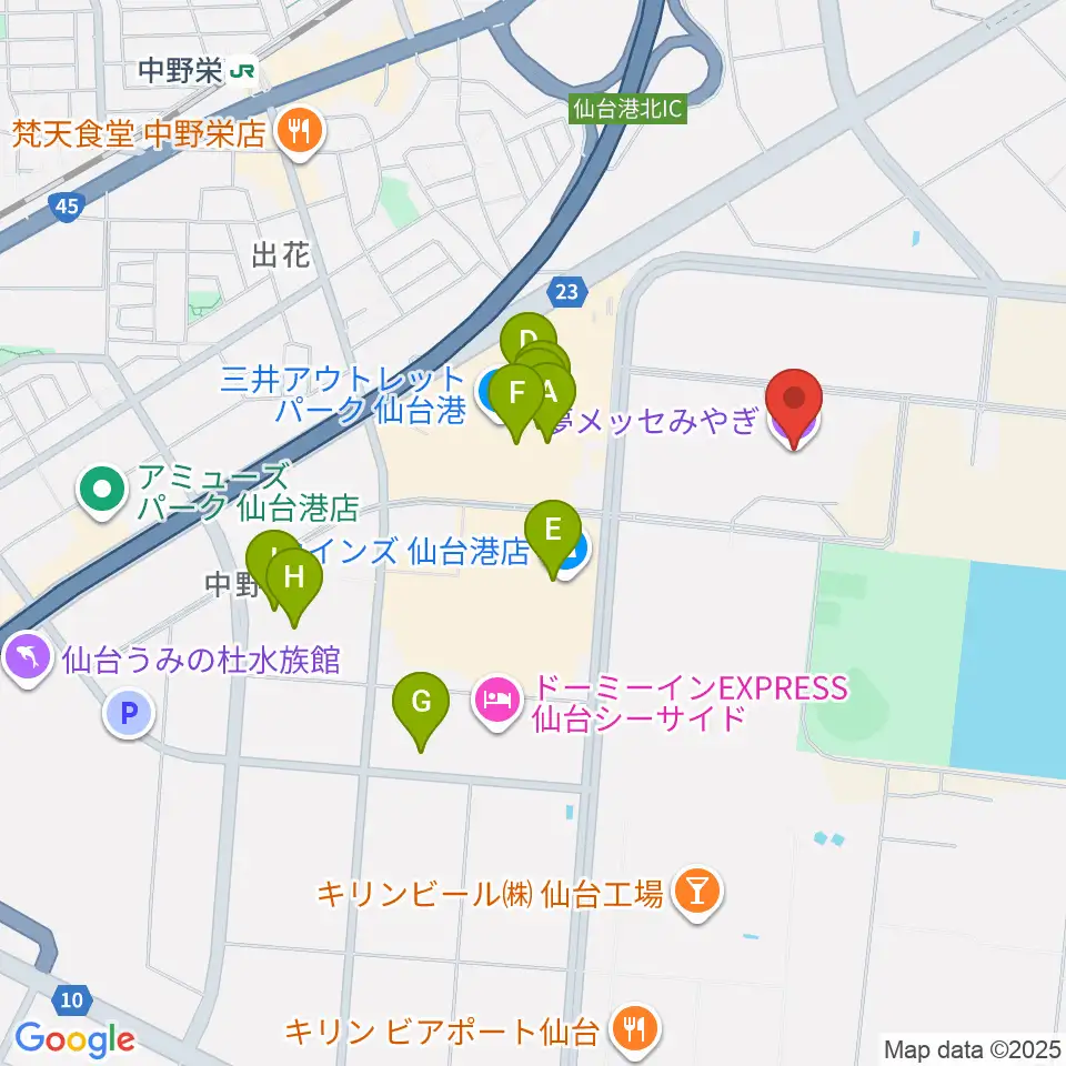 夢メッセみやぎ周辺のカフェ一覧地図