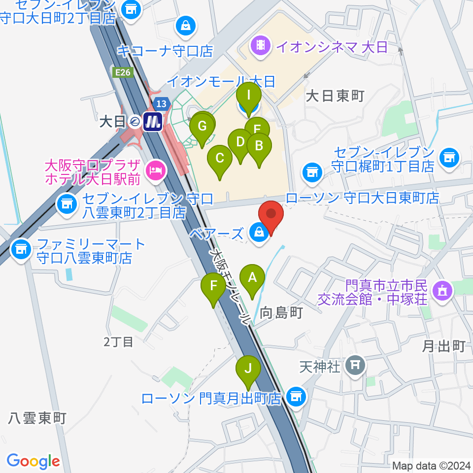 大東楽器ヤマハピアノストア周辺のカフェ一覧地図