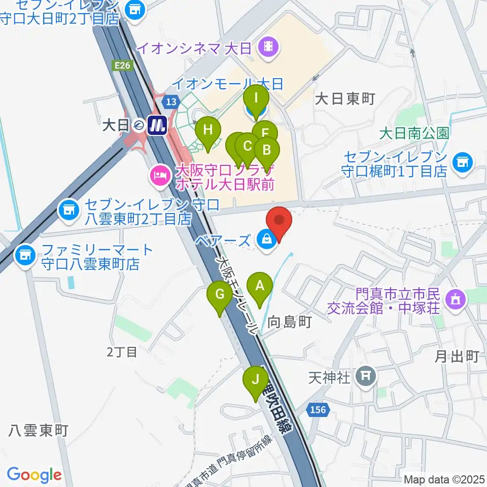 大東楽器ヤマハピアノストア周辺のカフェ一覧地図