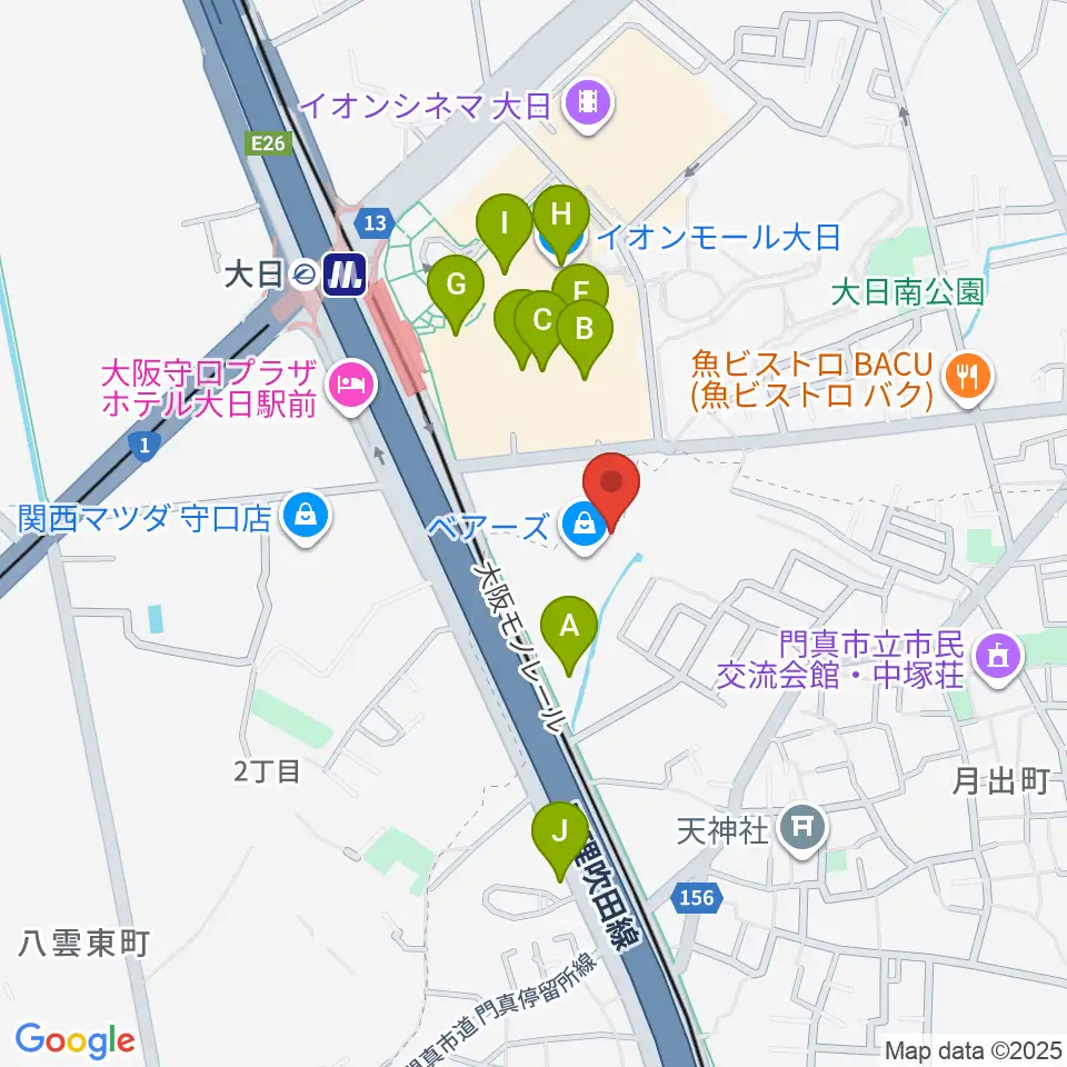 大東楽器ヤマハピアノストア周辺のカフェ一覧地図