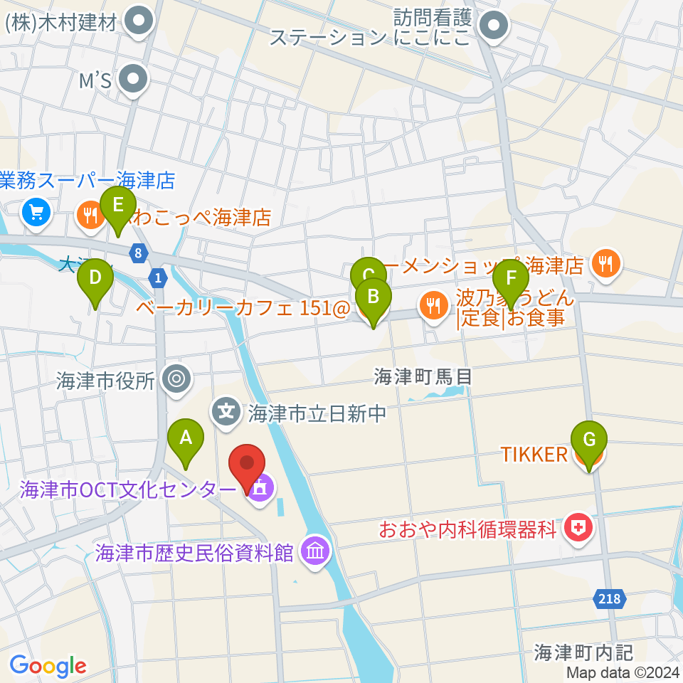 海津市OCT文化センター周辺のカフェ一覧地図