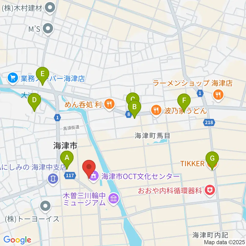 海津市OCT文化センター周辺のカフェ一覧地図