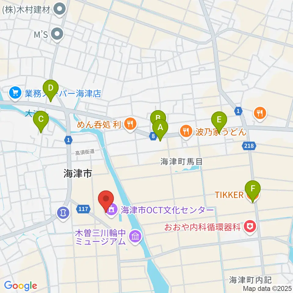 海津市OCT文化センター周辺のカフェ一覧地図
