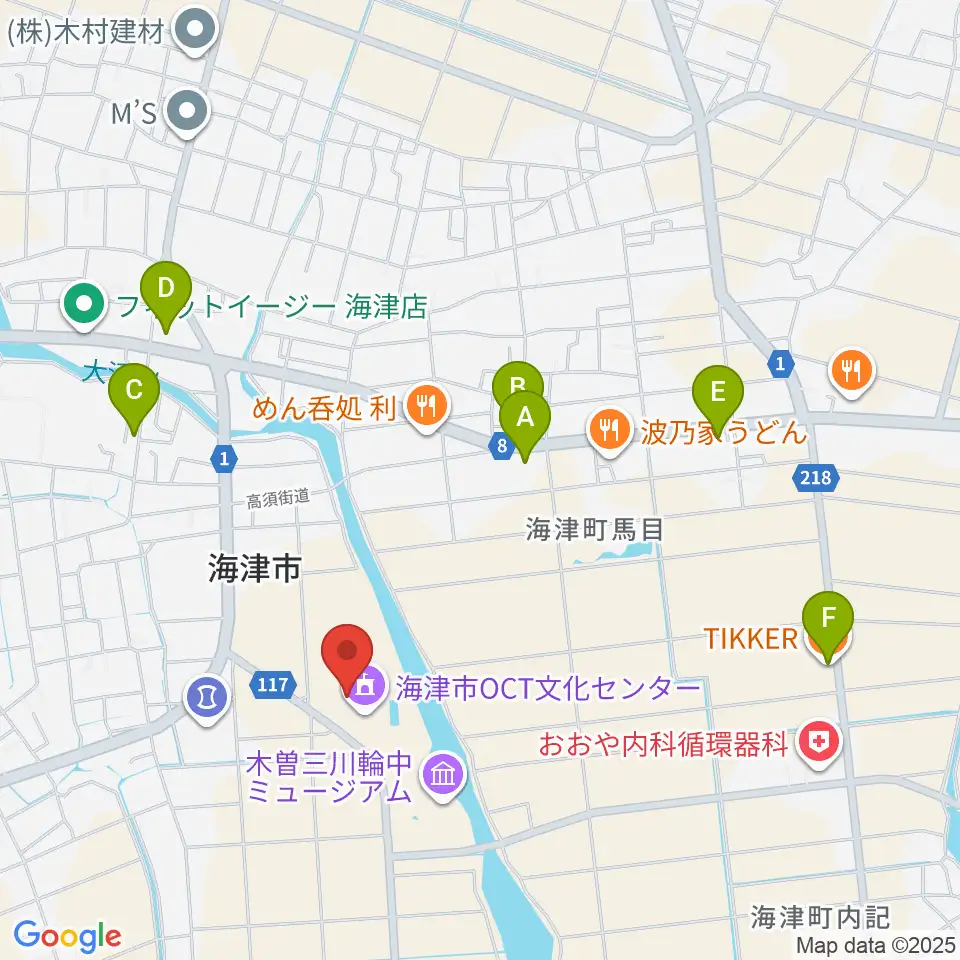 海津市OCT文化センター周辺のカフェ一覧地図