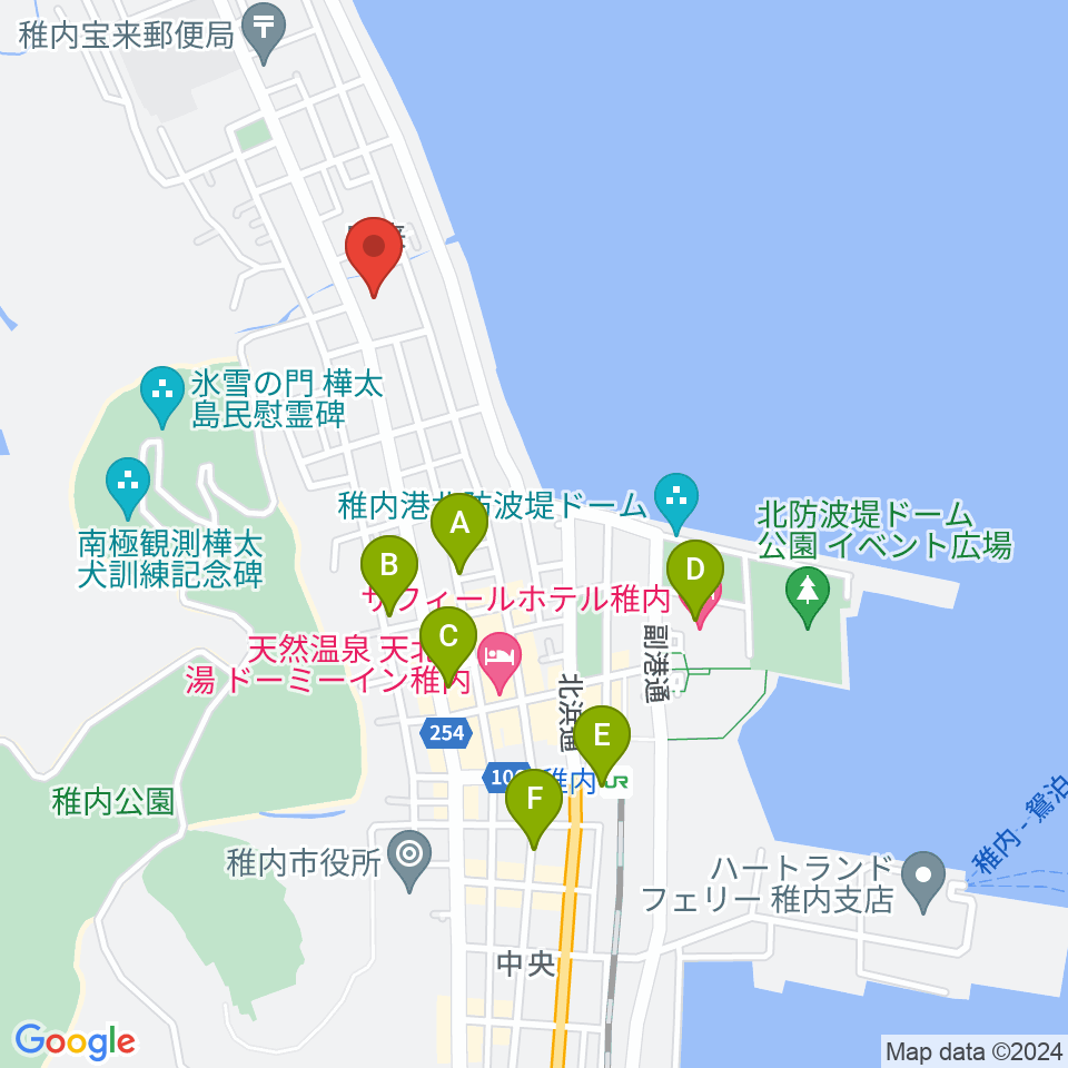 稚内エビナイベントホール周辺のカフェ一覧地図