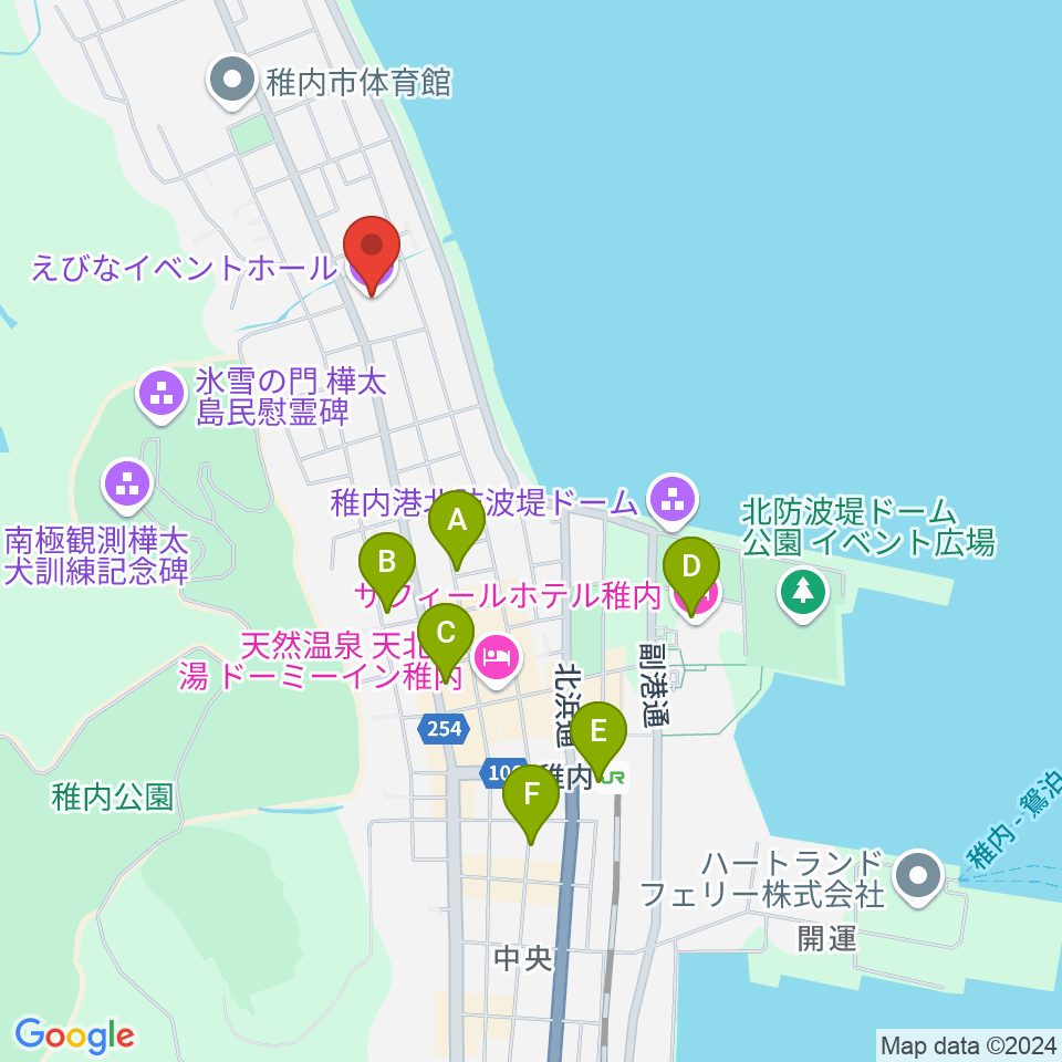 稚内エビナイベントホール周辺のカフェ一覧地図