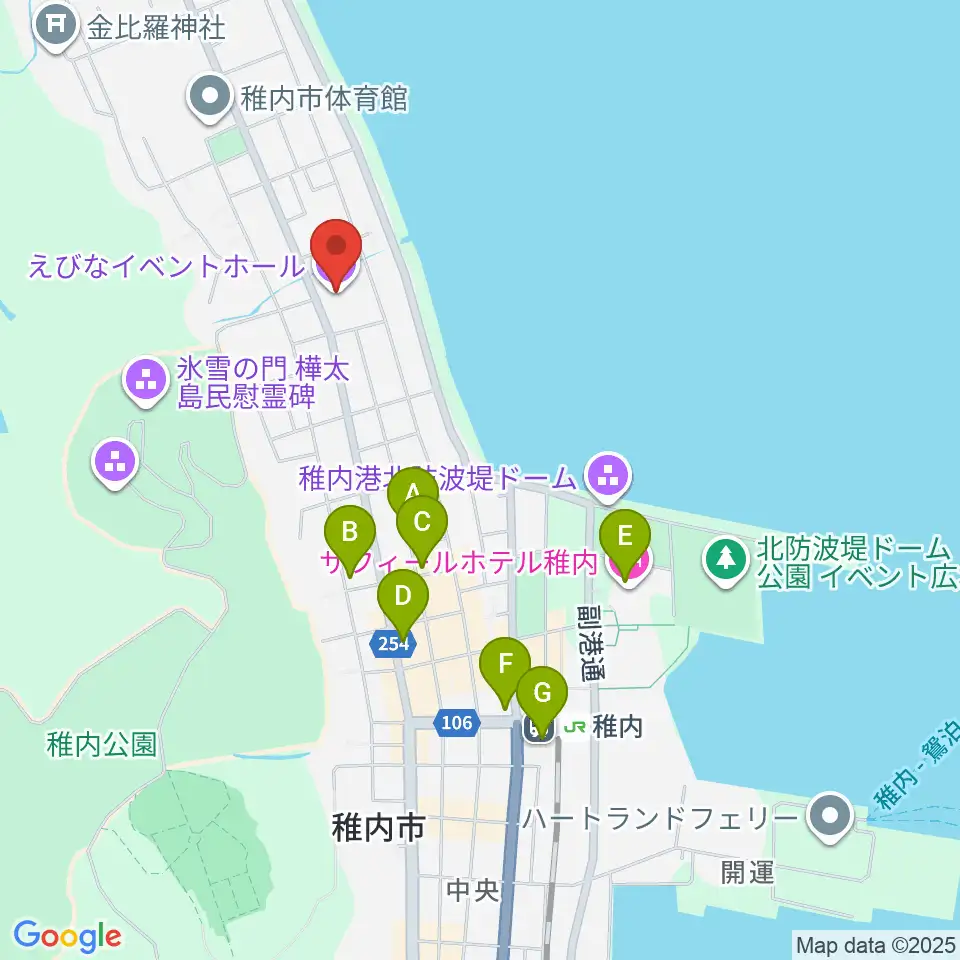 稚内エビナイベントホール周辺のカフェ一覧地図