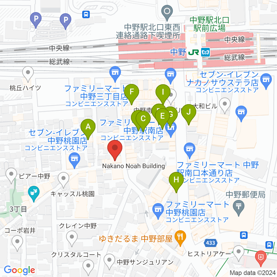 サウンドスタジオノア 中野店周辺のカフェ一覧地図