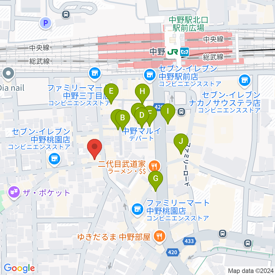 サウンドスタジオノア 中野店周辺のカフェ一覧地図