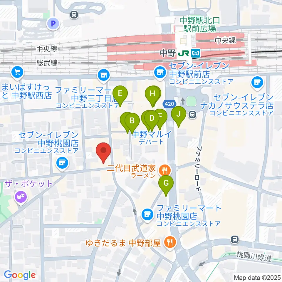 サウンドスタジオノア 中野店周辺のカフェ一覧地図