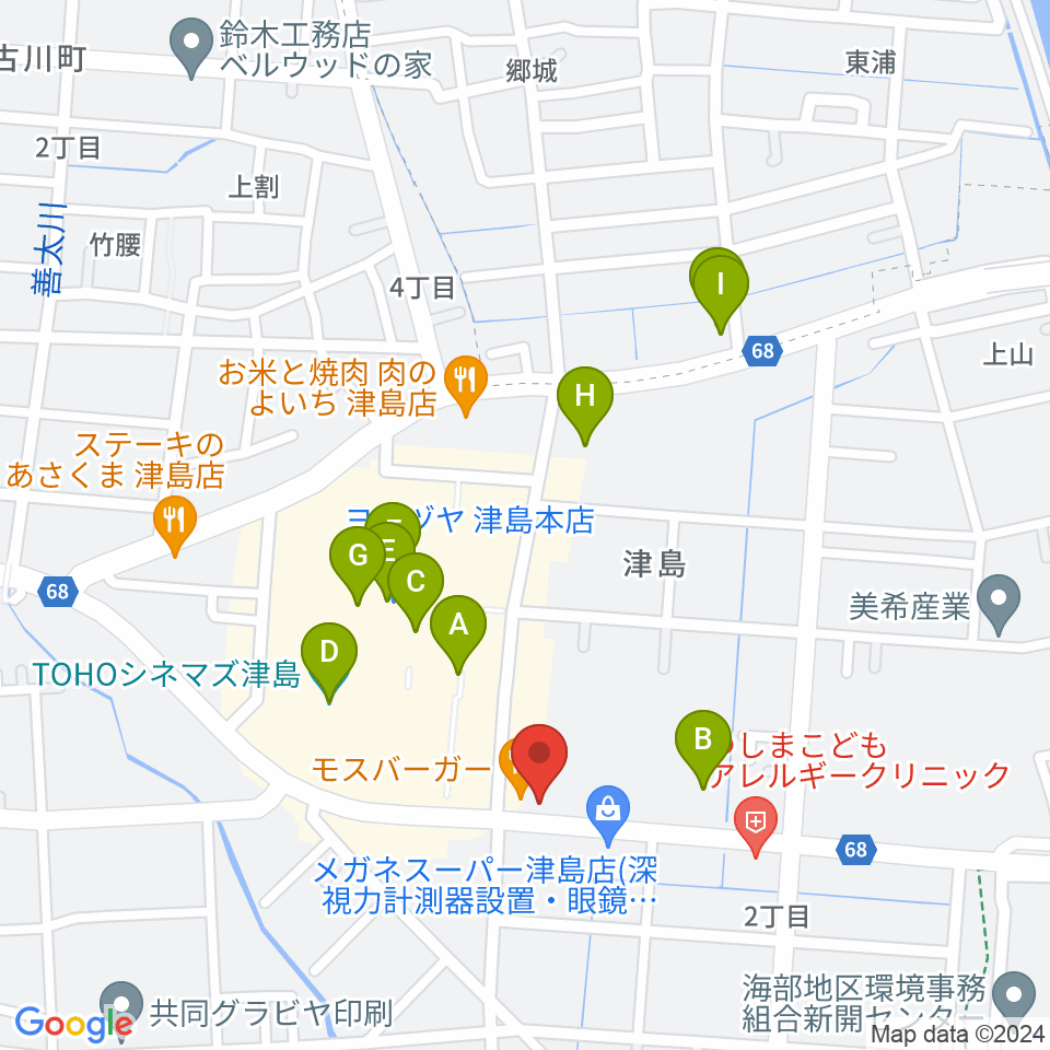 津島グランツ周辺のカフェ一覧地図