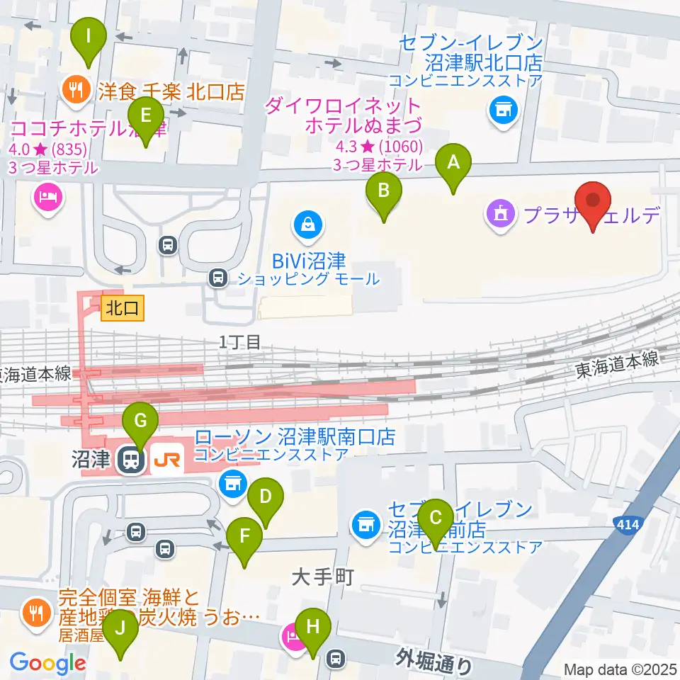プラサヴェルデ・キラメッセぬまづ周辺のカフェ一覧地図