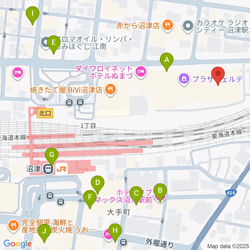 プラサヴェルデ・キラメッセぬまづ周辺のカフェ一覧地図