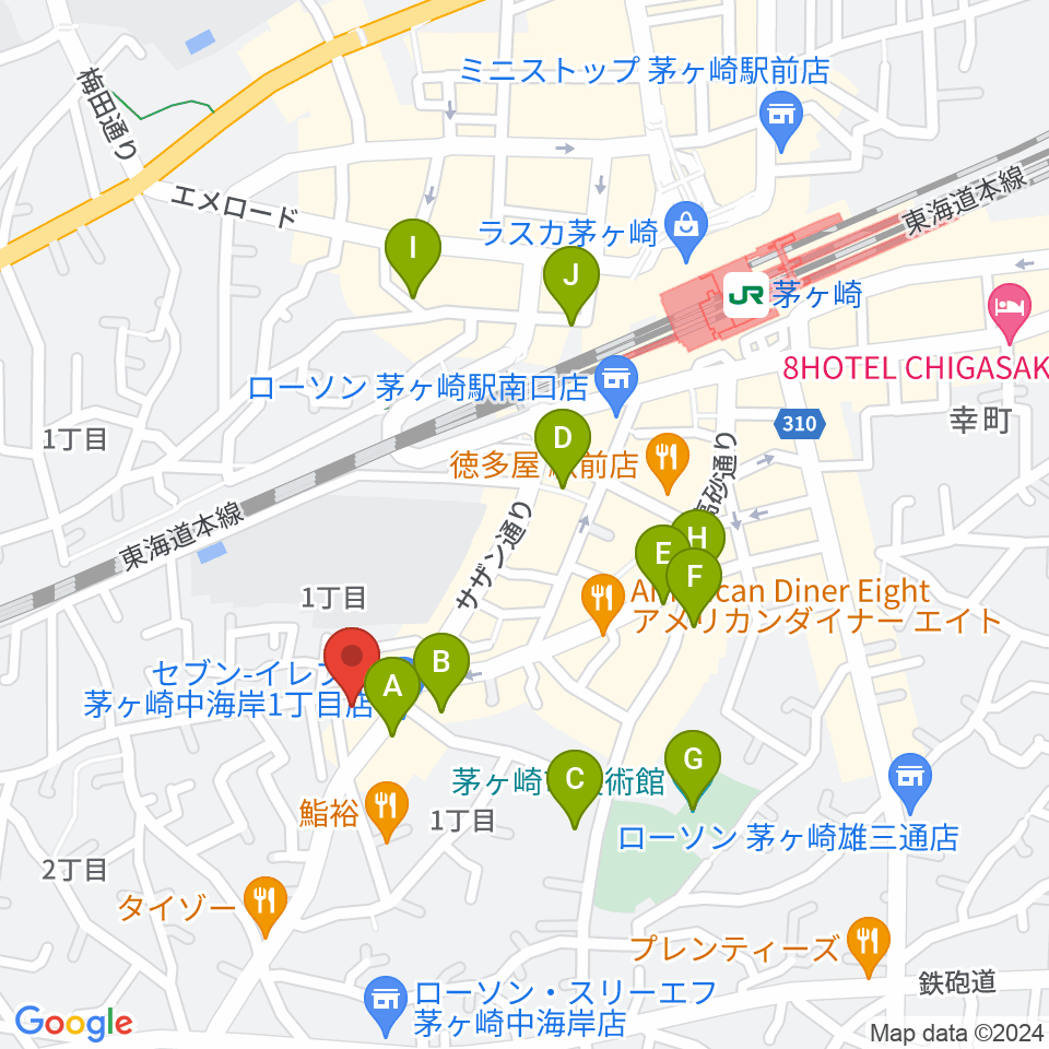 茅ヶ崎MARRY周辺のカフェ一覧地図