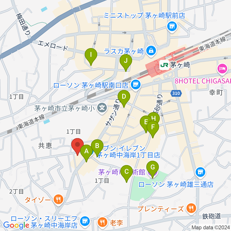 茅ヶ崎MARRY周辺のカフェ一覧地図