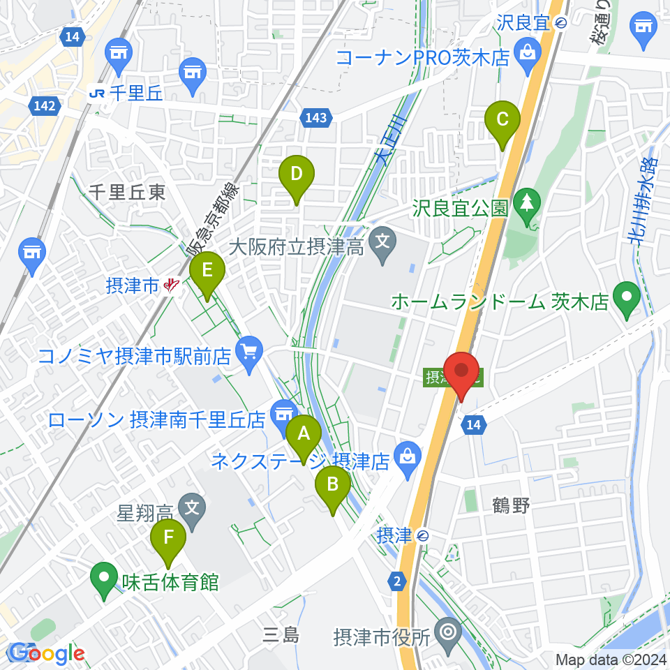 茨木ジャックライオン周辺のカフェ一覧地図