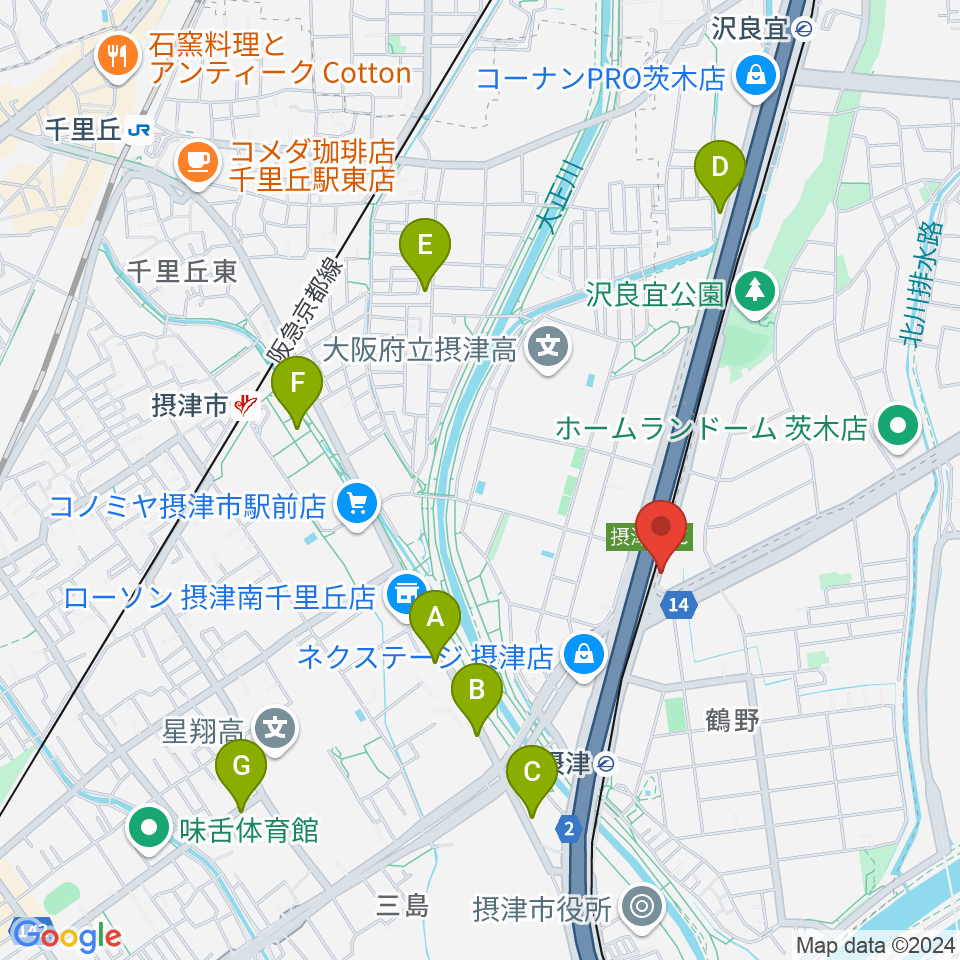 茨木ジャックライオン周辺のカフェ一覧地図