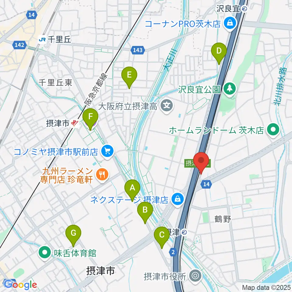 茨木ジャックライオン周辺のカフェ一覧地図