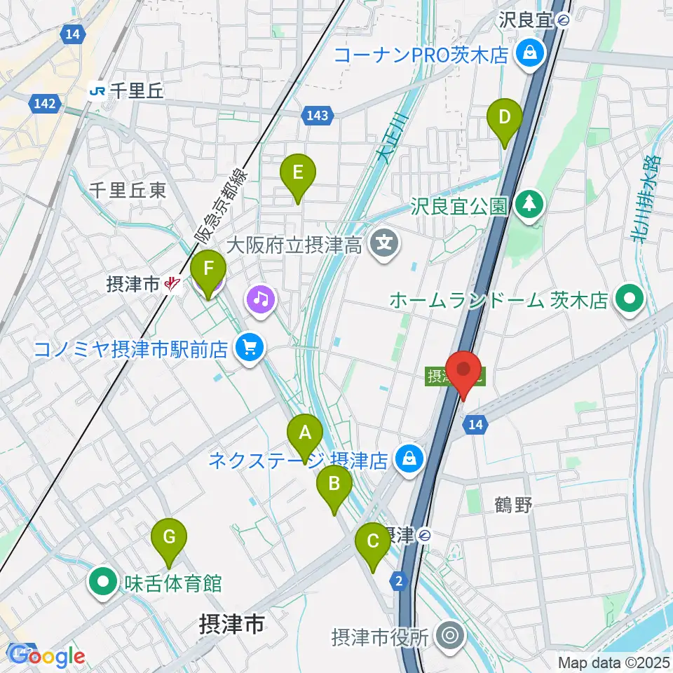 茨木ジャックライオン周辺のカフェ一覧地図