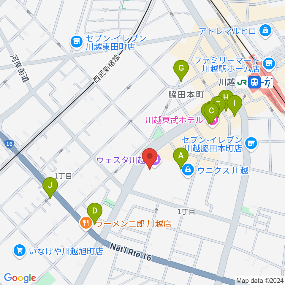 ウェスタ川越 大ホール 周辺のカフェ一覧マップ