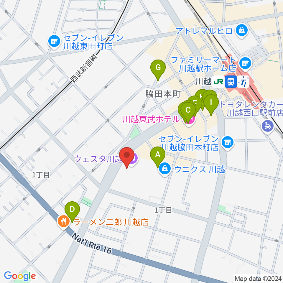 ウェスタ川越 大ホール周辺のカフェ一覧地図