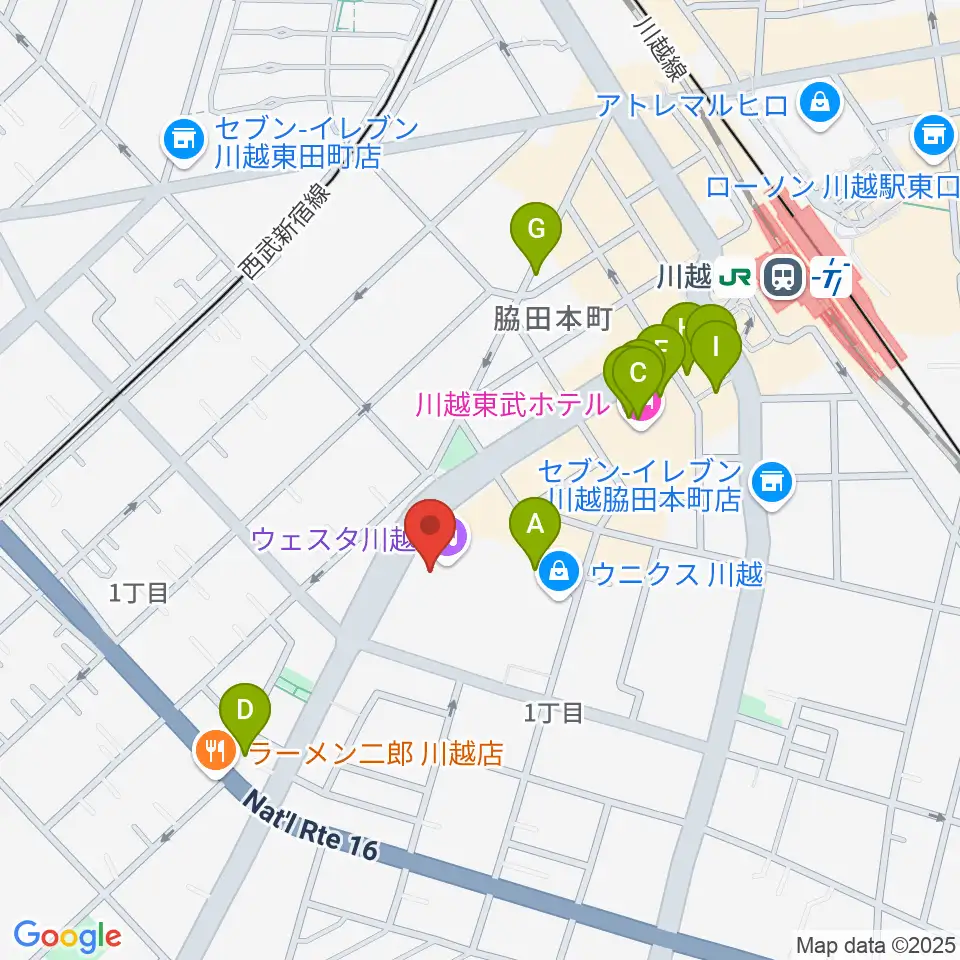 ウェスタ川越周辺のカフェ一覧地図