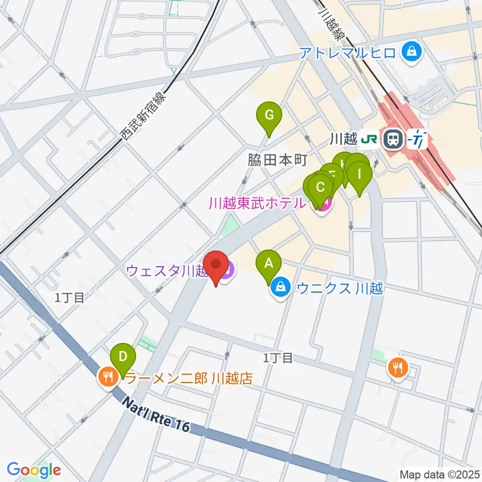ウェスタ川越周辺のカフェ一覧地図